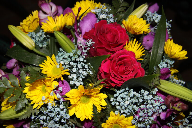 Bouquet of Mixed Flowers — Red, Vibrant, Photograph