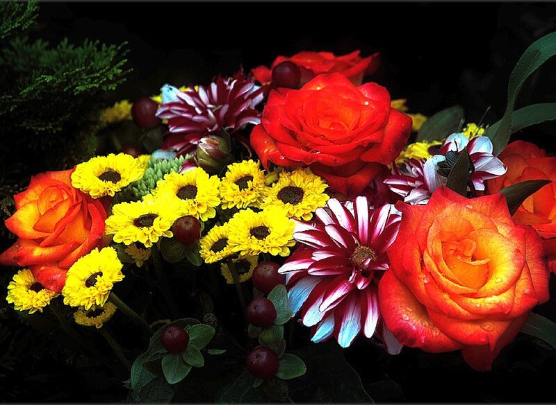 Bouquet of Mixed Flowers — Red, Vibrant