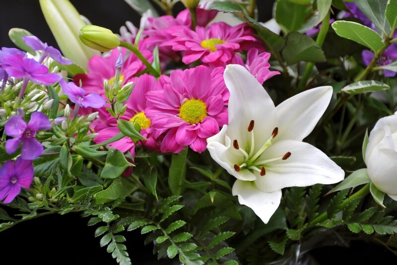 Bouquet of Mixed Flowers — White, Calm, Photograph, Lilies, Chrysanthemums