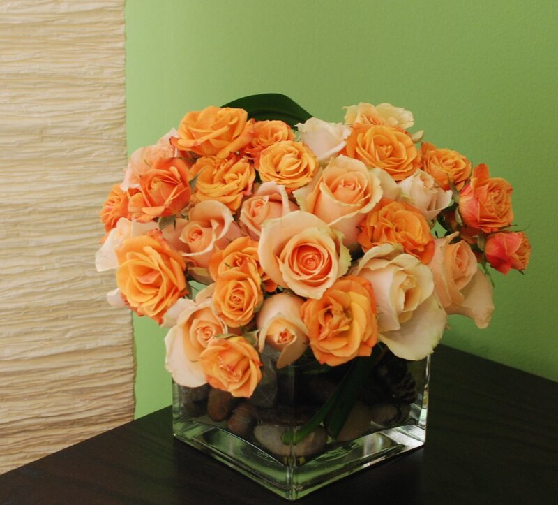 Bouquet of Orange Roses — Calm, Photograph, Vase