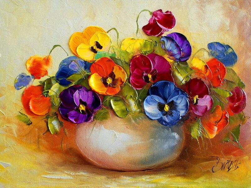 Bouquet of Pansies — Yellow, Colorful
