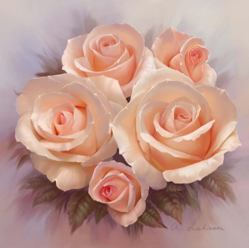 Bouquet of Peach Roses — Serene, Painting