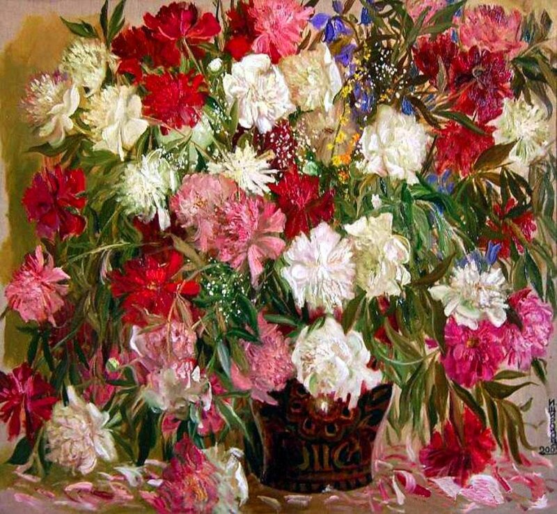 Bouquet of Peonies — Red, Lively