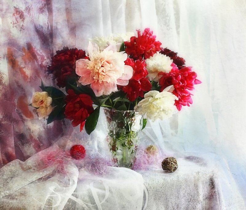 Bouquet of Peonies — Red, Serene