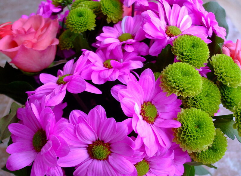 Bouquet of Pink and Green Flowers