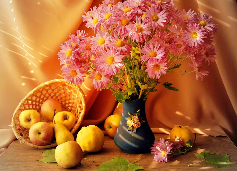 Bouquet of Pink Flowers — Serene, Afternoon, Photograph, Apples