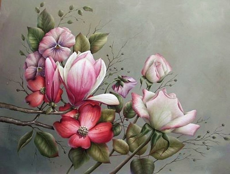 Bouquet of Pink Flowers — Serene, Painting