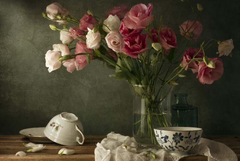 Bouquet of Pink Flowers — Serene, Photograph, Teacup
