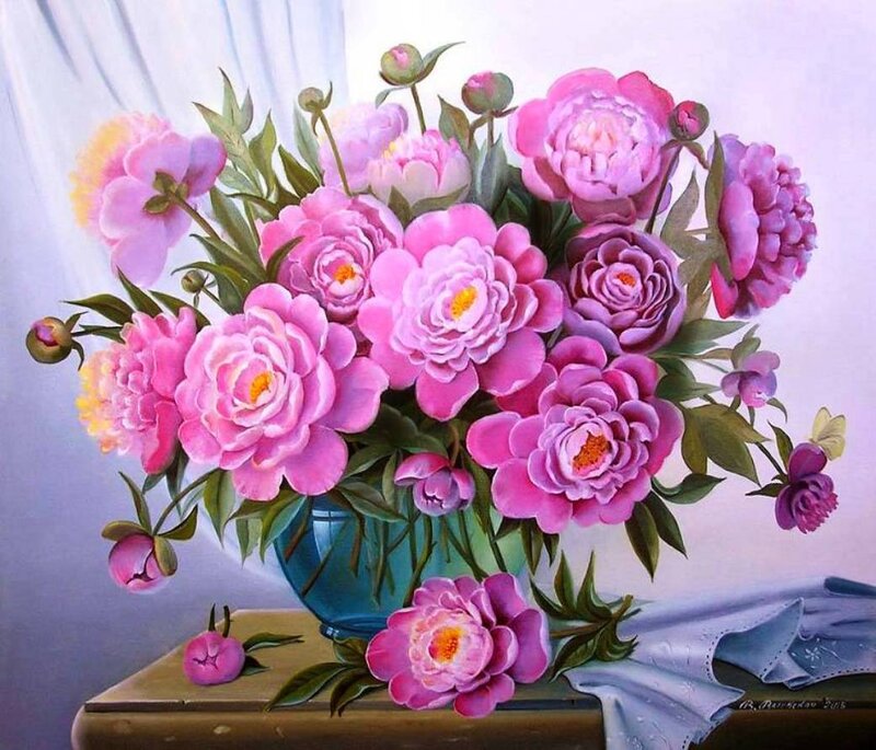 Bouquet of Pink Peonies — Calm, Painting