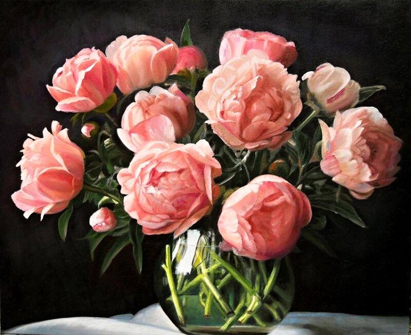 Bouquet of Pink Peonies — Dramatic, Painting
