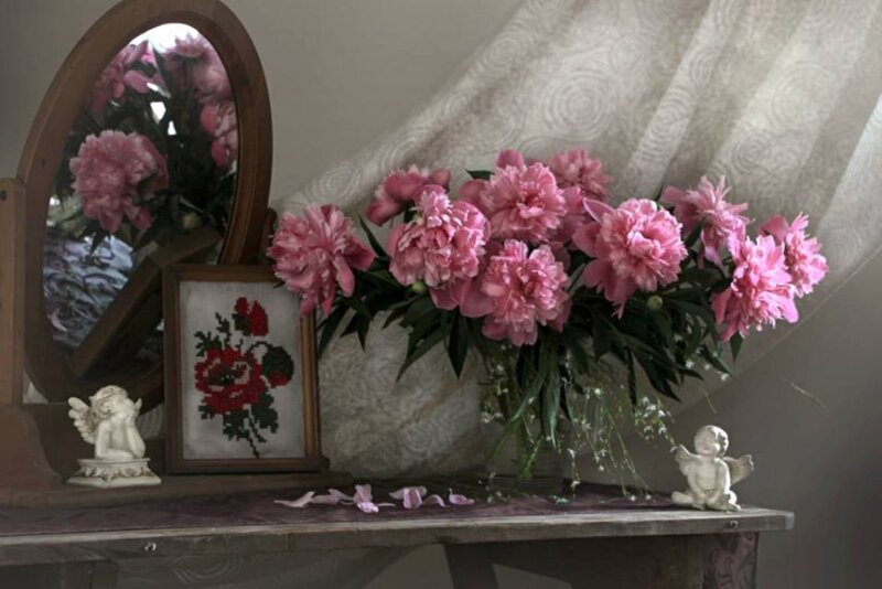 Bouquet of Pink Peonies — Serene, Photograph, Mirror