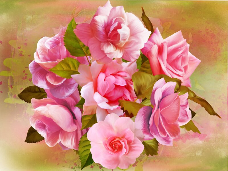 Bouquet of Pink Roses — Calm, Digital Art