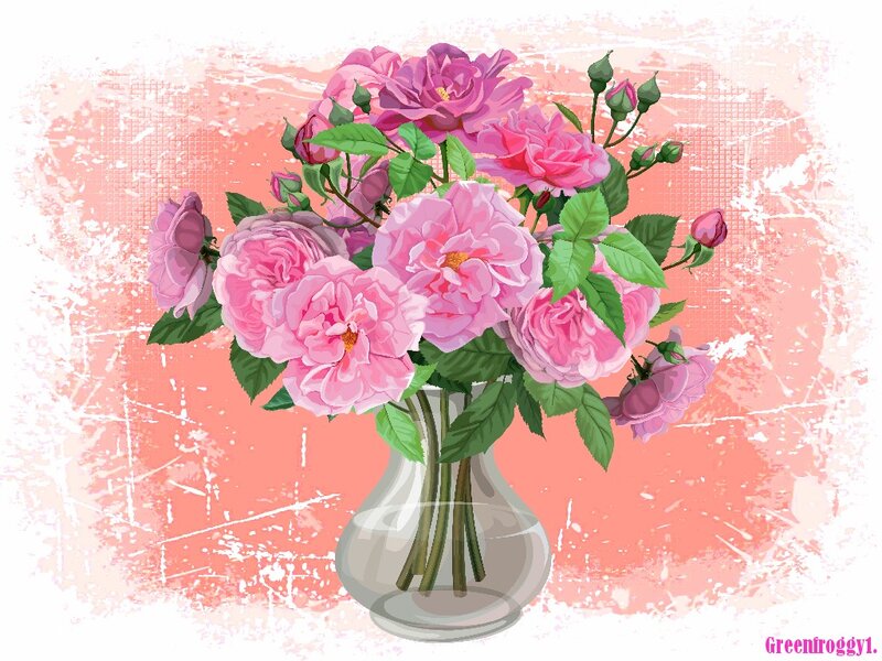 Bouquet of Pink Roses — Calm, Illustration, Vase