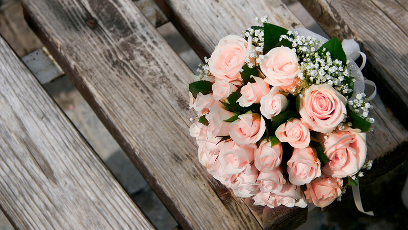 Bouquet of Pink Roses — Serene, Afternoon, Photograph, Green Leaves, Baby's Breath