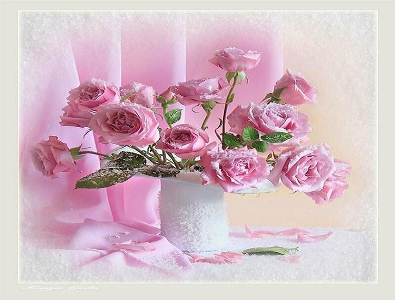 Bouquet of Pink Roses — Serene, Digital Art, Vase