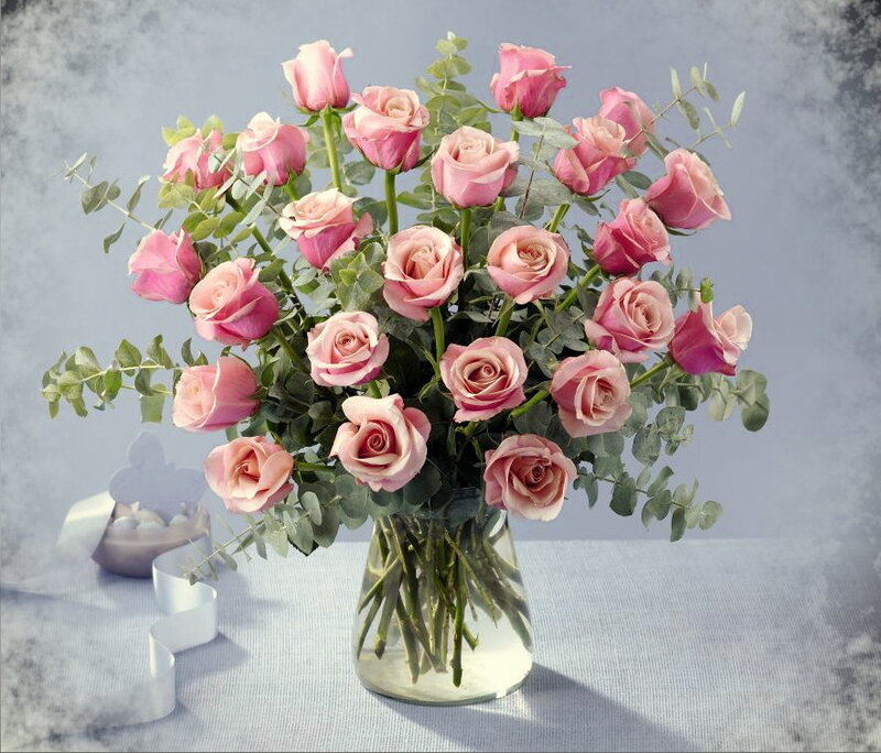 Bouquet of Pink Roses — Serene, Photograph, Eucalyptus