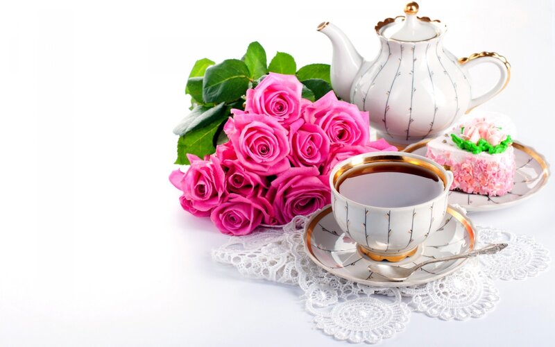 Bouquet of Pink Roses — Serene, Photograph, Tea Set