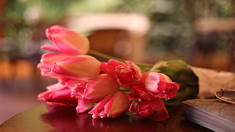 Bouquet of Pink Tulips — Calm, Photograph, Table