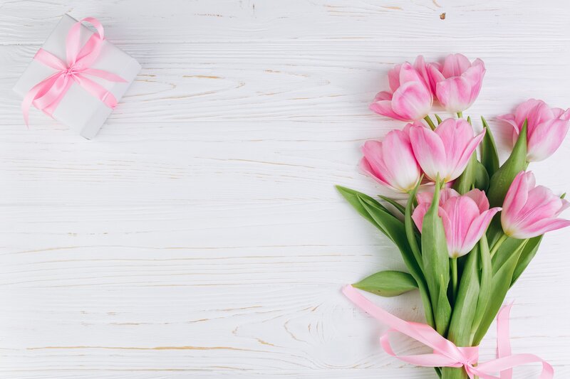 Bouquet of Pink Tulips — Calm, Spring, Photograph, Gift Box