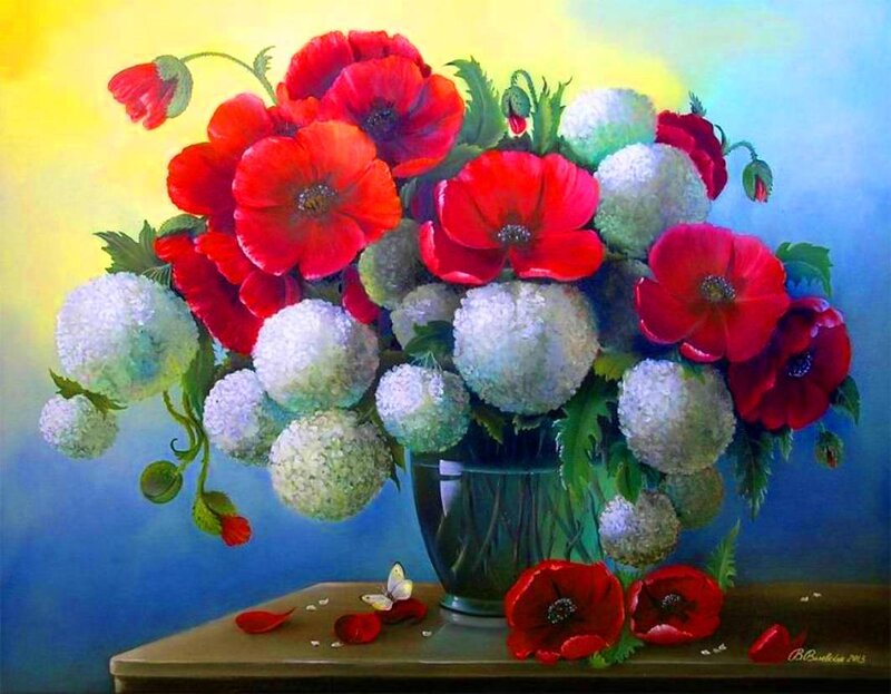 Bouquet of Poppies — Red, Calm, Painting