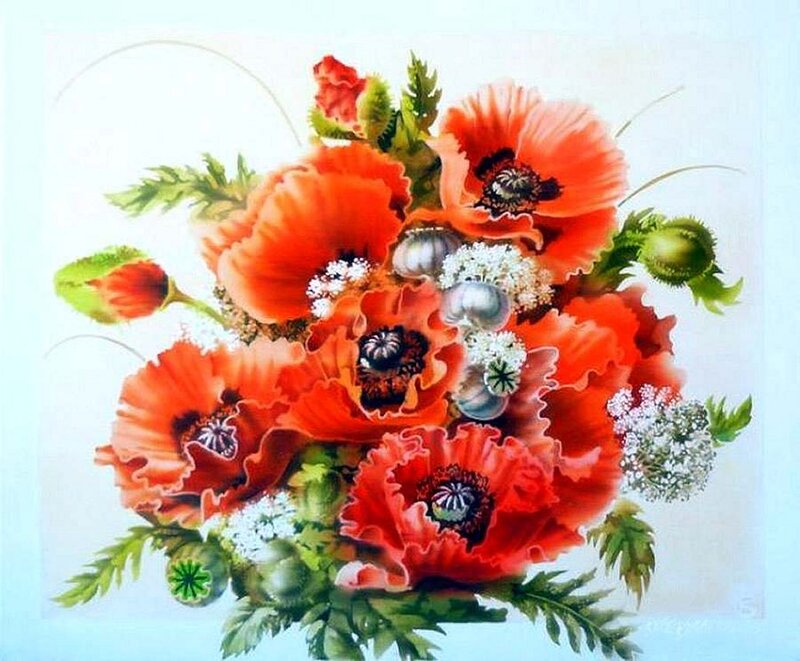 Bouquet of Poppies — Red, Calm
