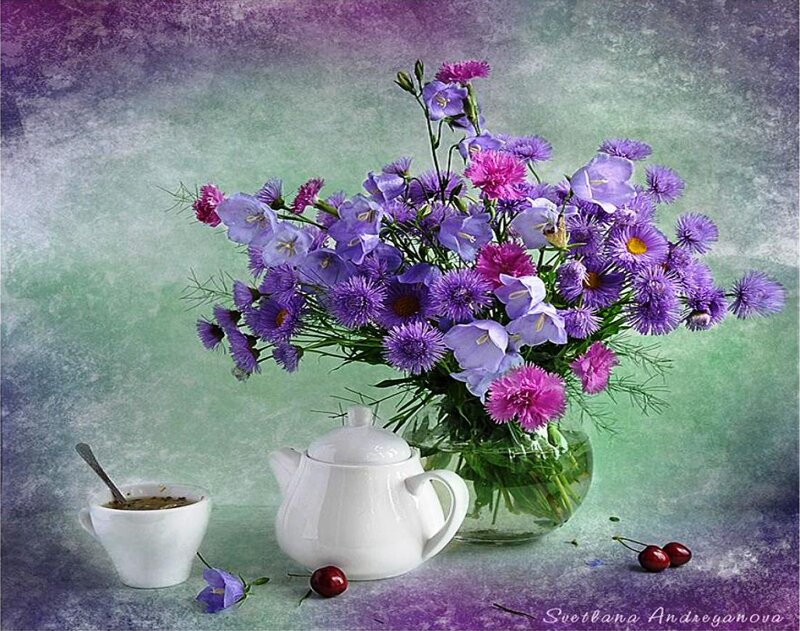 Bouquet of Purple Flowers — Serene, Digital Art