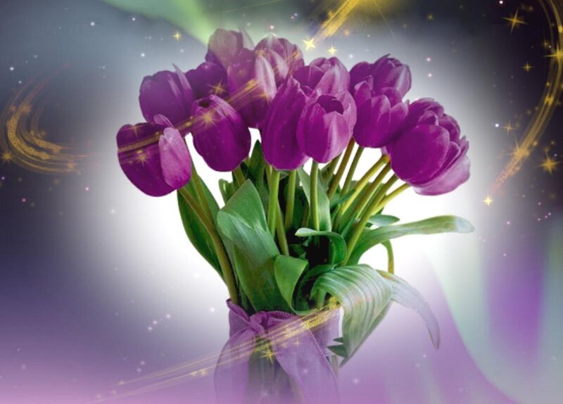 Bouquet of Purple Tulips — Magical, Digital Art