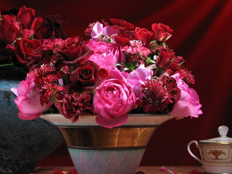 Bouquet of Red and Pink Flowers — Dramatic, Photograph