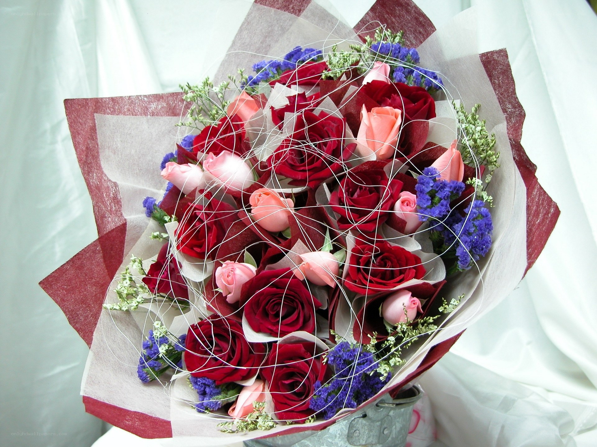 bouquet of red and pink roses