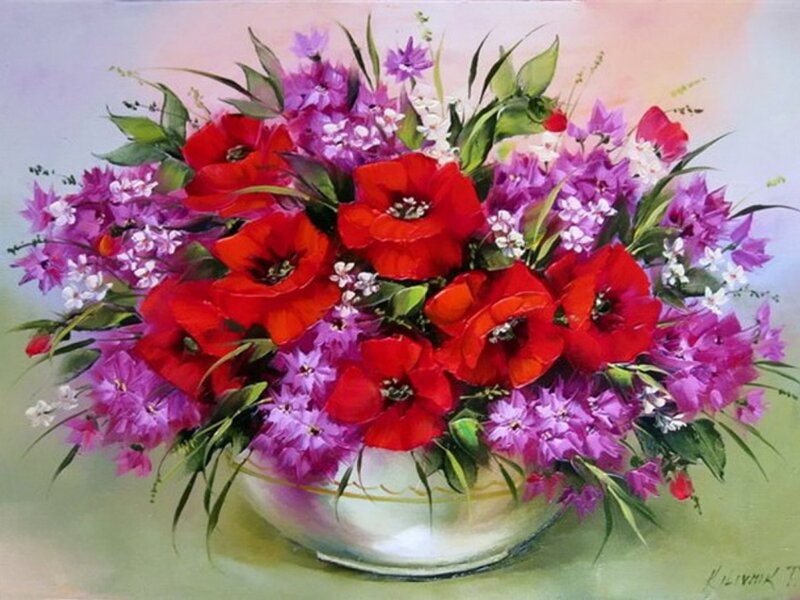 Bouquet of Red and Purple Flowers — Calm