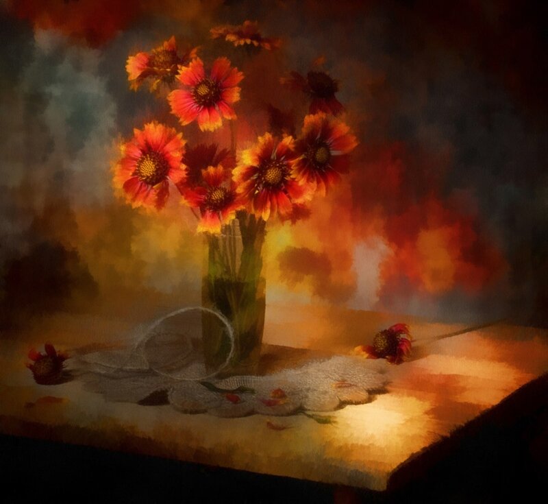 Bouquet of Red Flowers — Dramatic, Painting