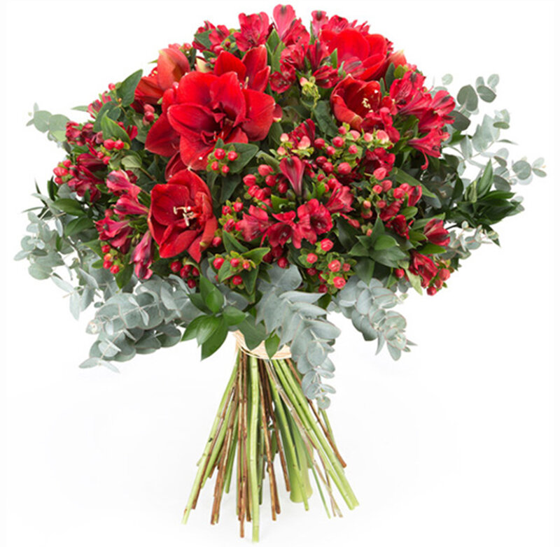 Bouquet of Red Flowers — Festive, Photograph, Eucalyptus