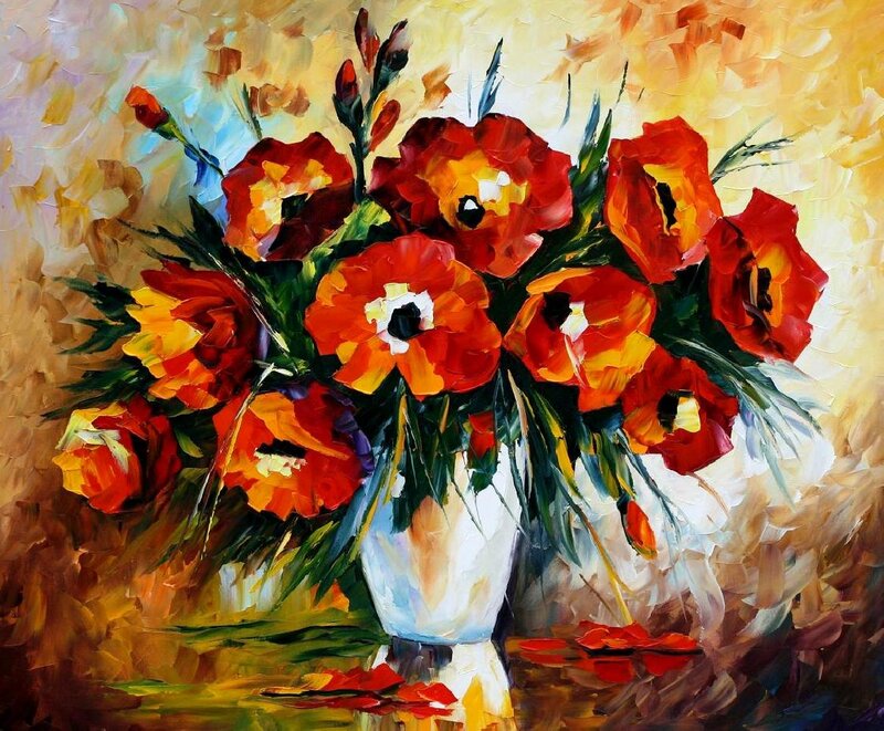 Bouquet of Red Flowers — Vibrant, Painting
