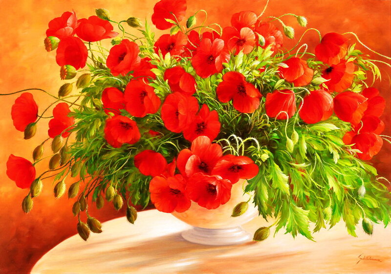 Bouquet of Red Poppies — Warm