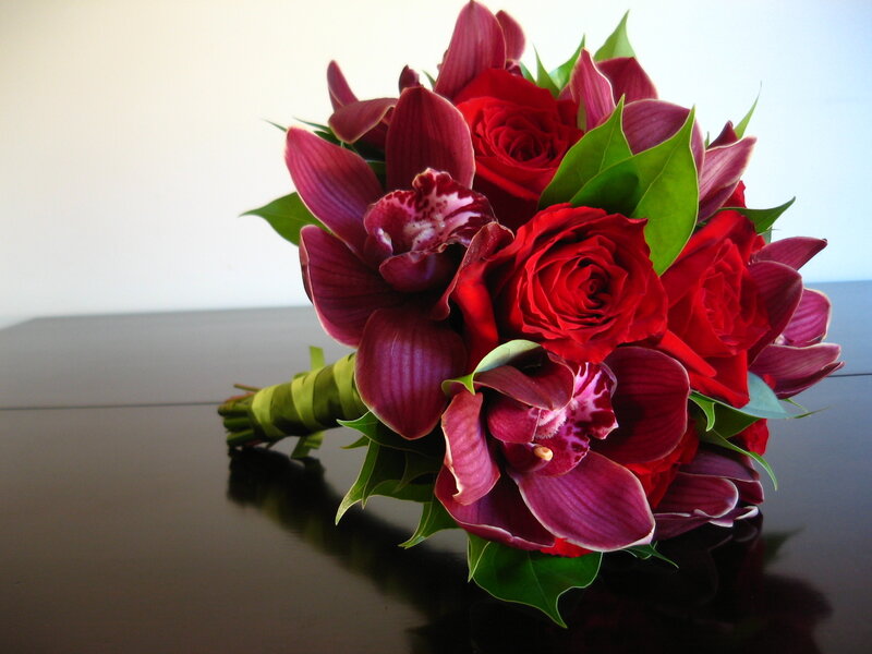 Bouquet of Red Roses and Orchids