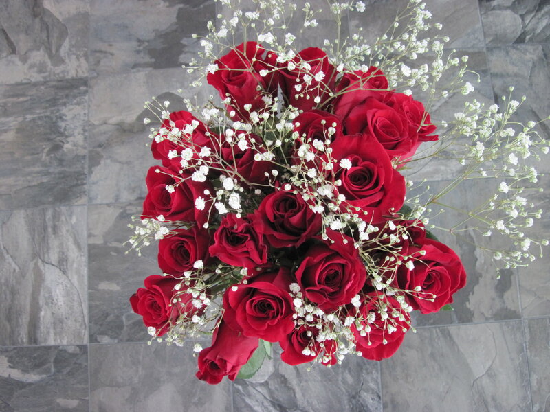Bouquet of Red Roses — Calm, Photograph, Baby's Breath, Stone Tiles