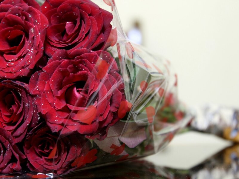 Bouquet of Red Roses — Calm, Photograph, Plastic Wrap
