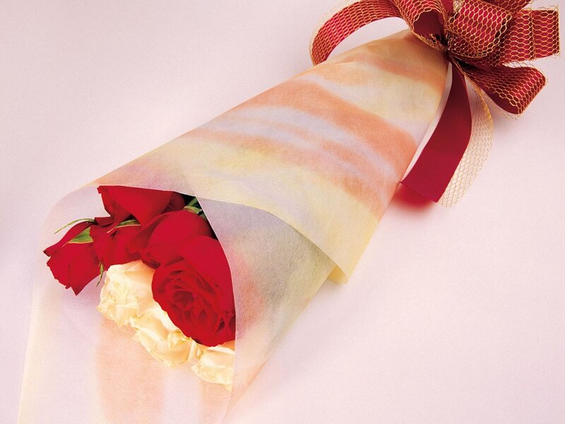 Bouquet of Red Roses — Calm, Photograph, Red Ribbon, Wrapping Paper