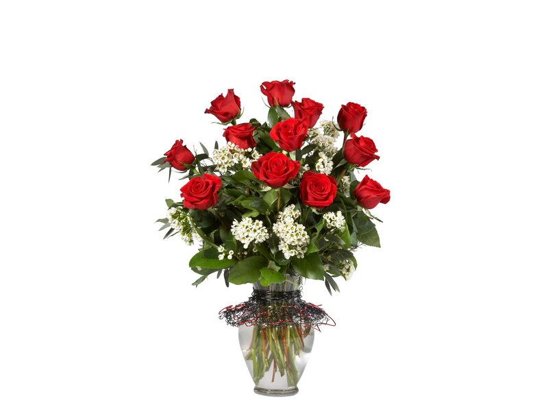 Bouquet of Red Roses — Calm, Photograph, White Flowers