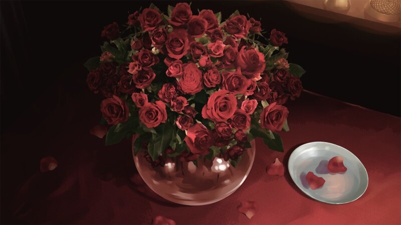 Bouquet of Red Roses — Dramatic, Night, Digital Art