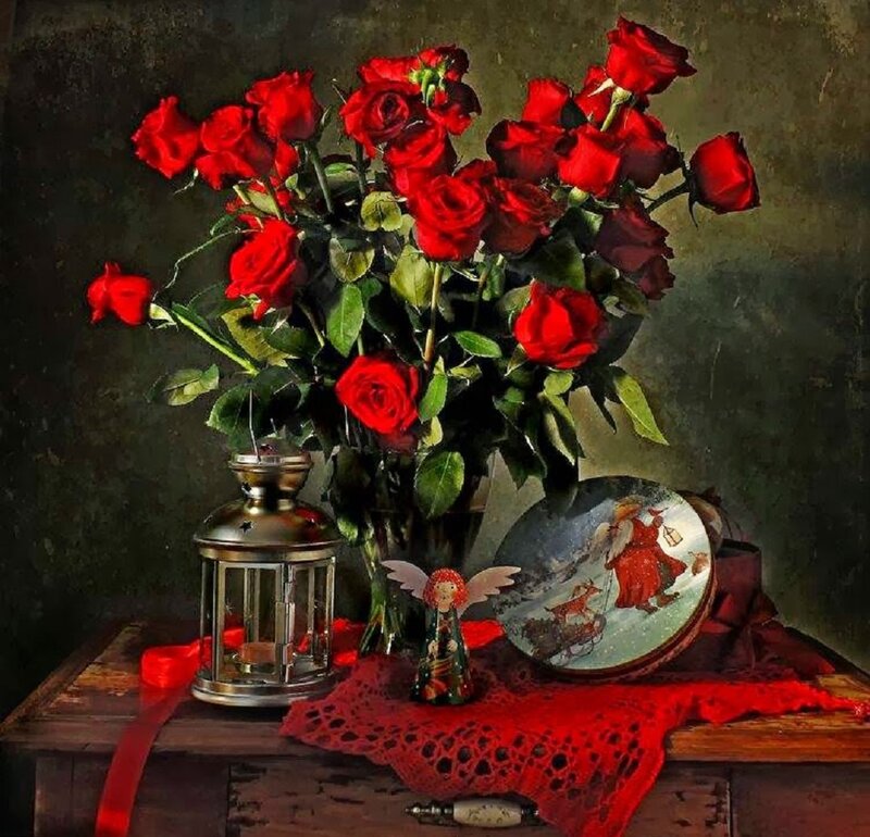 Bouquet of Red Roses — Dramatic, Painting