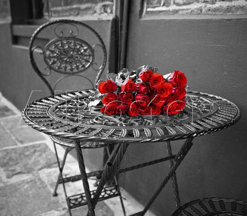 Bouquet of Red Roses — Dramatic, Photograph, Table