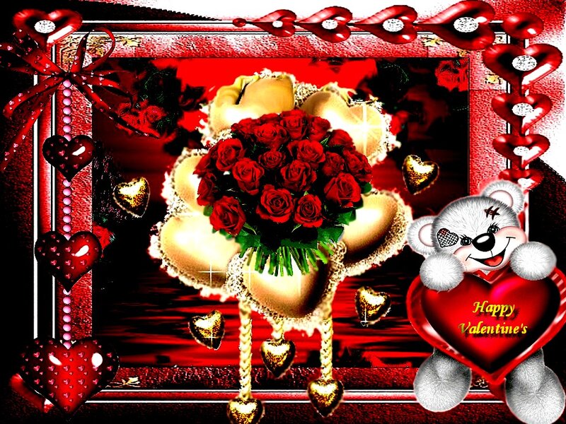 Bouquet of Red Roses — Festive, Digital Art, Teddy Bear
