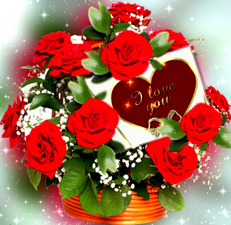 Bouquet of Red Roses — Romantic, Digital Art, Heart Card