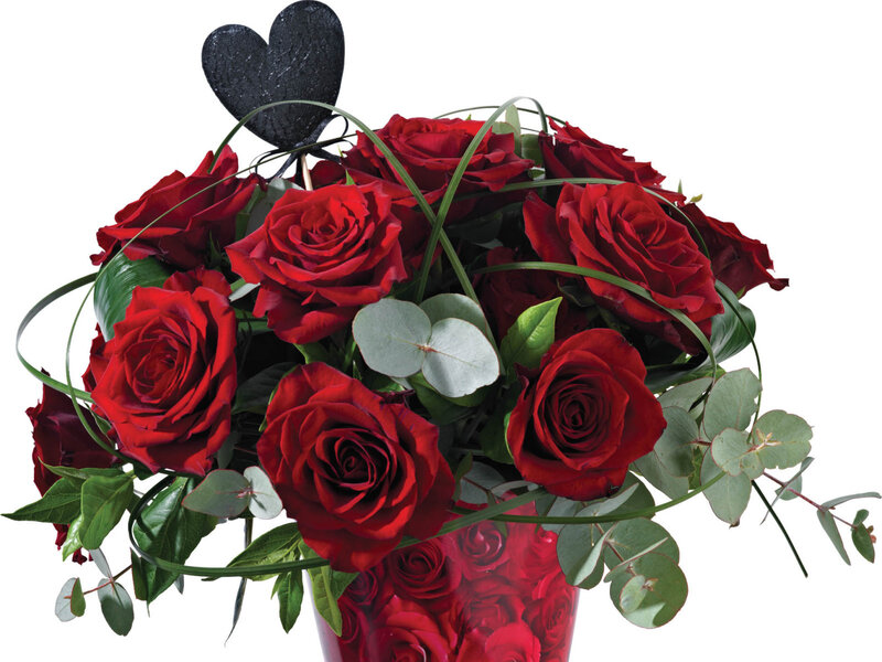 Bouquet of Red Roses — Romantic, Photograph, Eucalyptus Leaves