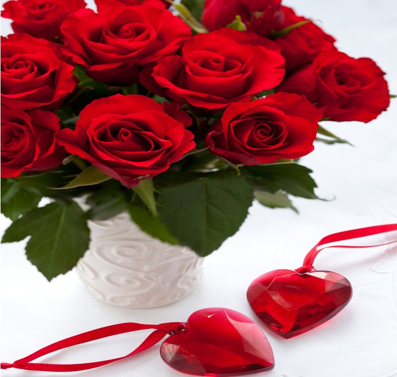Bouquet of Red Roses — Romantic, Photograph, Heart Ornaments