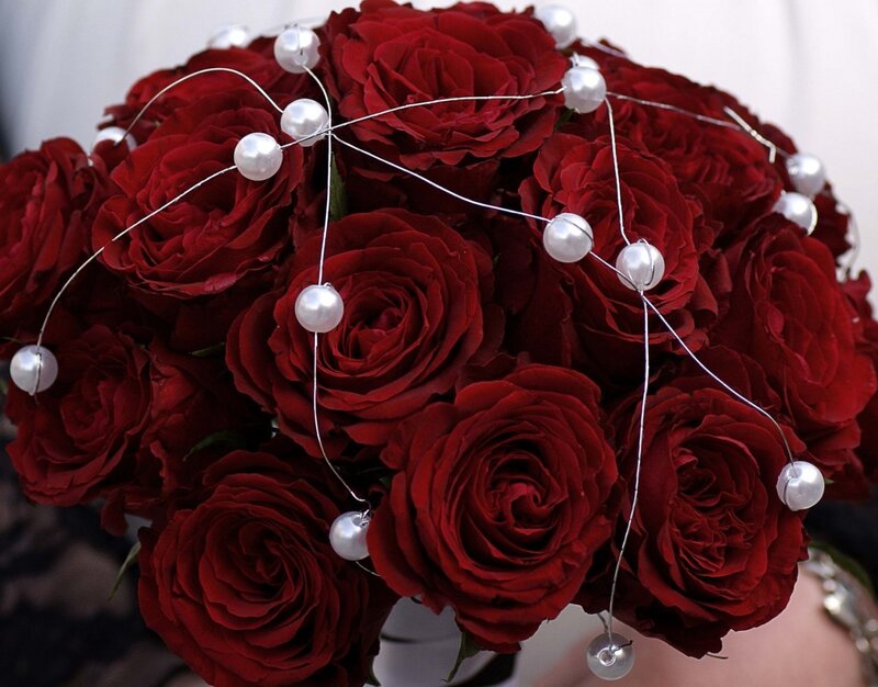 Bouquet of Red Roses — Romantic, Photograph, Pearls