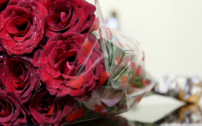 Bouquet of Red Roses — Romantic, Photograph, Plastic Wrap