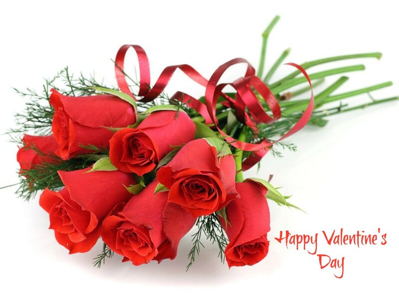 Bouquet of Red Roses — Romantic, Photograph, Ribbon, Greenery, Text