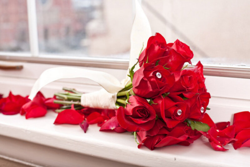 Bouquet of Red Roses — Romantic, Photograph, Window Sill